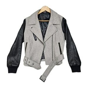 Nike NSW Destroyer Jacket Moto Womens S Wool Leather Biker Belted Zip Rock Coat